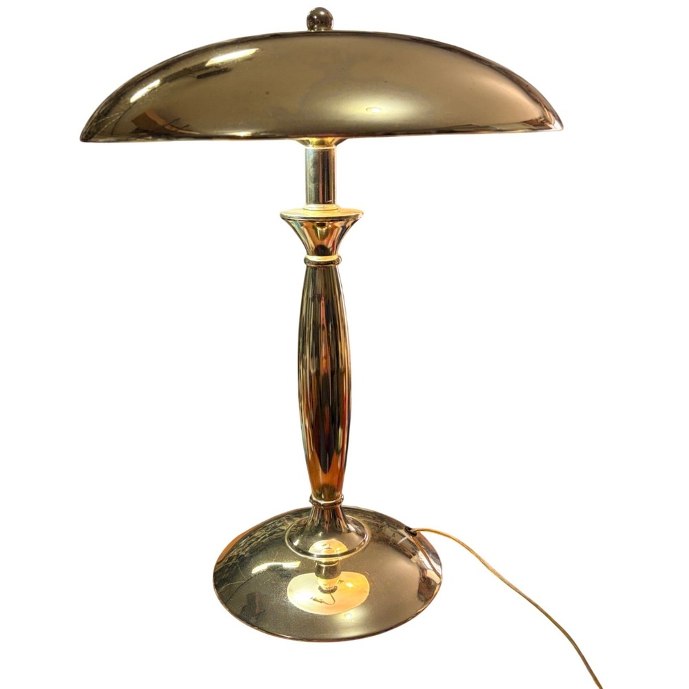 VTG 3-Way Gold Table Lamp UFO Flying Saucer Mushroom Dome Shade Hollywood Regenc